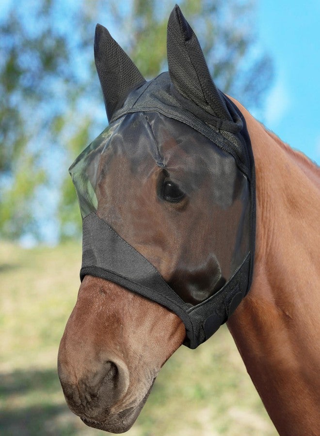 HackFond Horse Fly Mask Half Face with Ears, Full Face UV Protection for Horses, Breathable Fine Mesh Equine Fly Mask, M - Cob